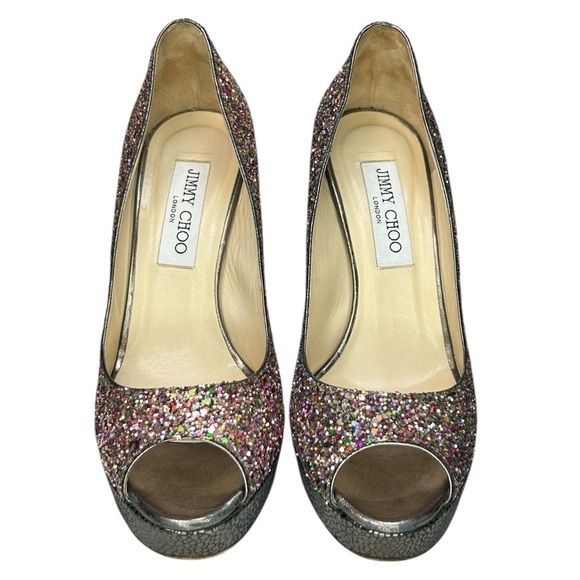 Jimmy Choo, Women’s Platform Pump ‘Crown’ Glitter, Multi Color, Size 37 IT, 7 US - Picture 8 of 16